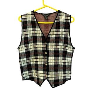 Rafaella Holiday Plaid Merino Wool Blend Sweater Vest Metallic Size Small